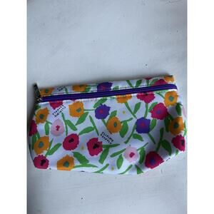 Clinique Floral Print Cosmetic Pouch with Purple Zipper
